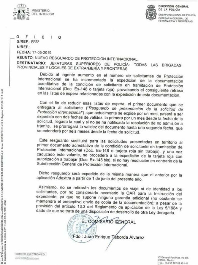 Resguardo proteccion internacional España