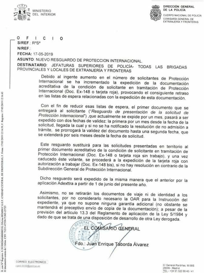 Resguardo proteccion internacional España